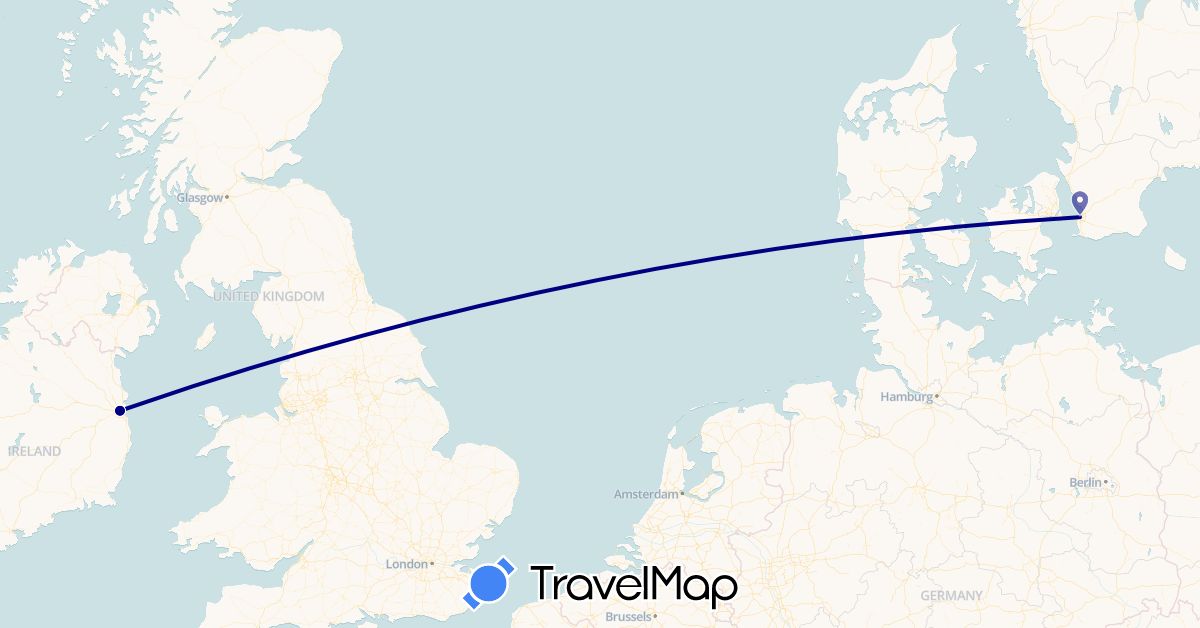 TravelMap itinerary: driving in Ireland, Sweden (Europe)